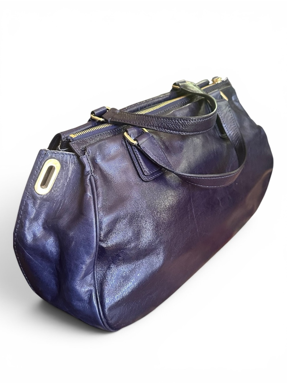 💙 Gianfranco Ferre Navy Leather Satchel Made Italy Gold Hardware - Picture 15 of 17